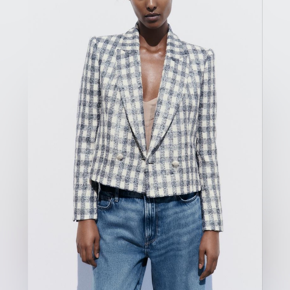 Zara Metallic Plaid Jacket